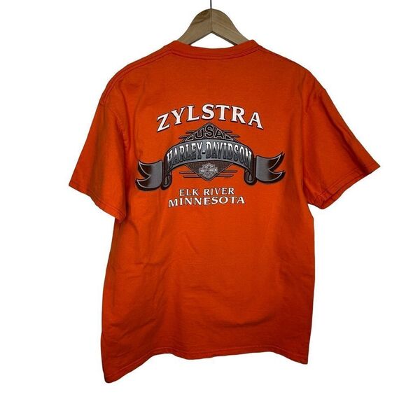 HARLEY-DAVIDSON Motorcycles Orange ZYLSTRA Tshirt Men’s Size Large - Picture 3 of 11